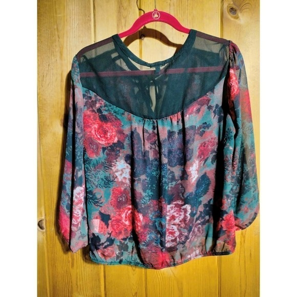 Lily Rose black and red floral blouse woman size XL - Picture 5 of 6